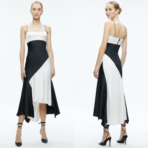 NWT ALICE + OLIVIA ROSA ASYMMETRICAL SLIP DRESS SIZE 10 $495 - Picture 1 of 9